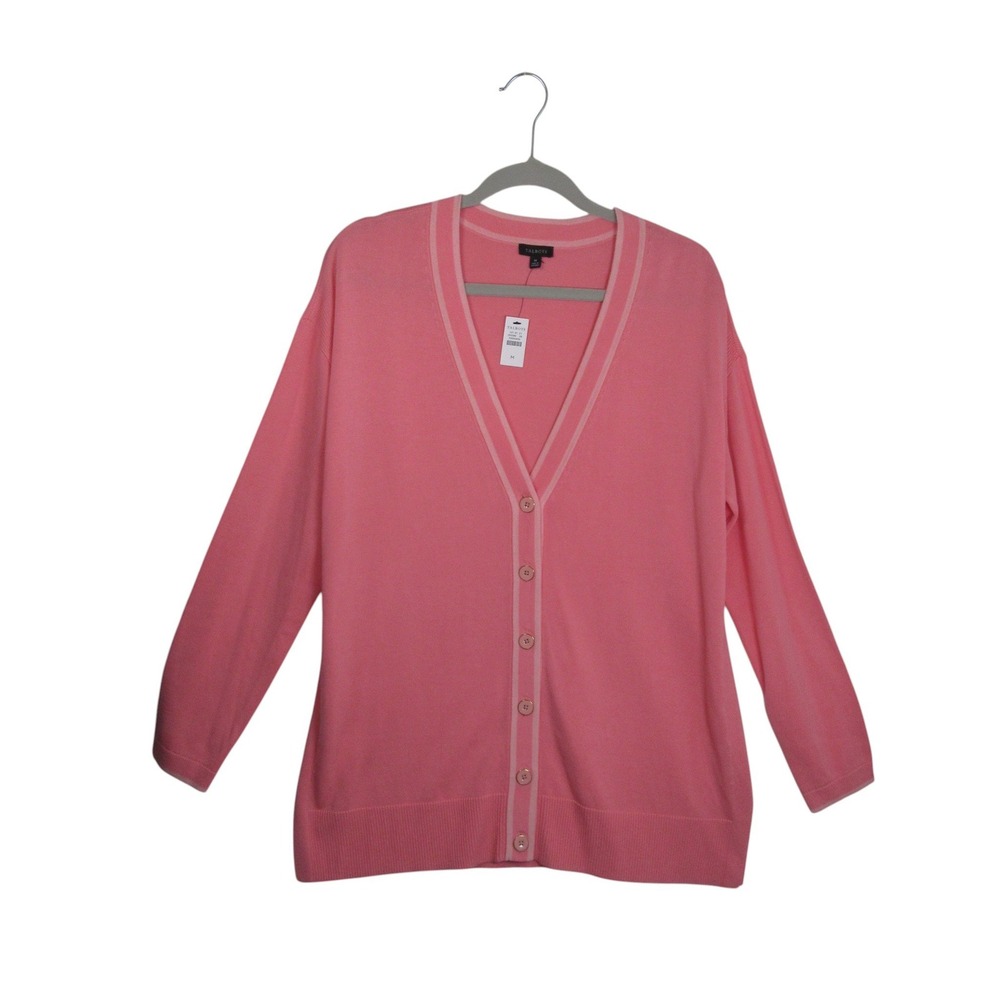 Talbots Womens Pink Cotton Blend V-Neck Button Front Cardigan Sweater Size M NEW